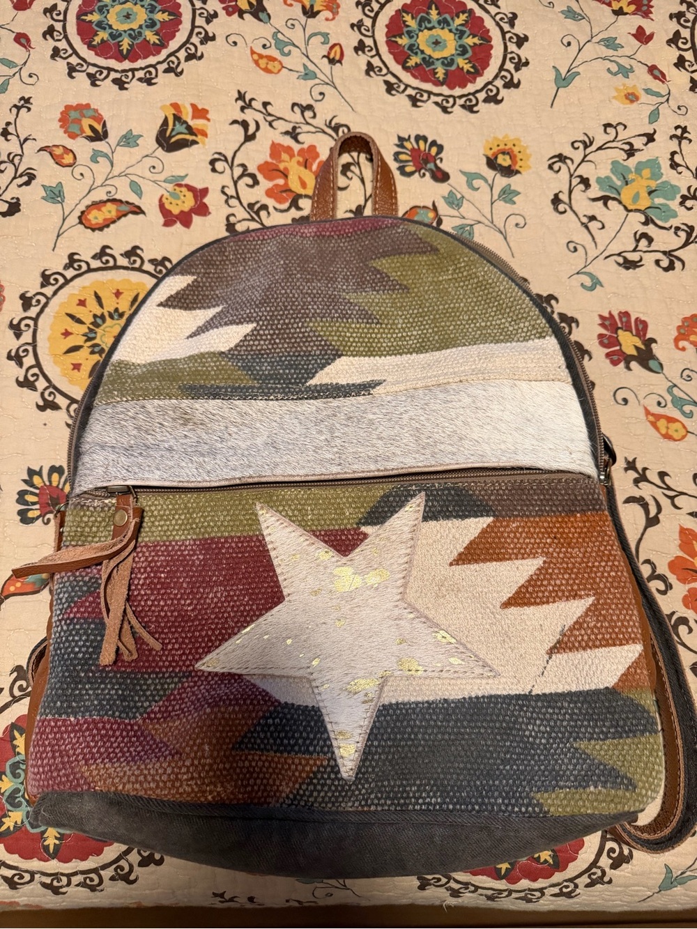 Myra Bag Multicolor Star Pattern Leather Backpack